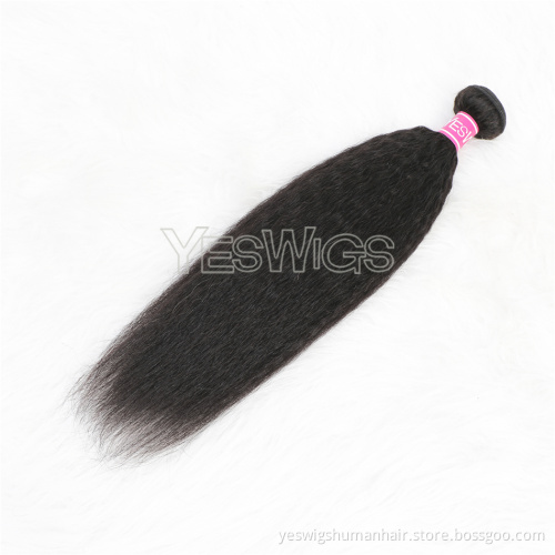 100% Human Hair Yaki Kinky Straight Weave Bundle Extension Peruvian Hair Weaving Full Thick Kinky Straight Bundles Large Stock